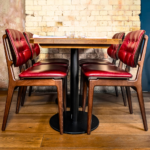 Dining chairs with Old English Burgundy leather seats at Burger & Lobster, Bond Street 
